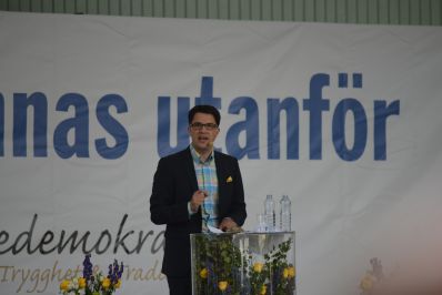 Sverigedemokraternas partiledare Jimmie Åkesson talar i Almedalen 2012