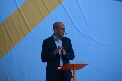 Statsministern och Moderaternas partiledare Fredrik Reinfeldt talar i Almedalen