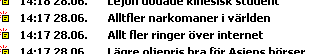 skärmdump - flödesläsare, två rubriker alltfler narkomaner och allt fler ringer via internet
